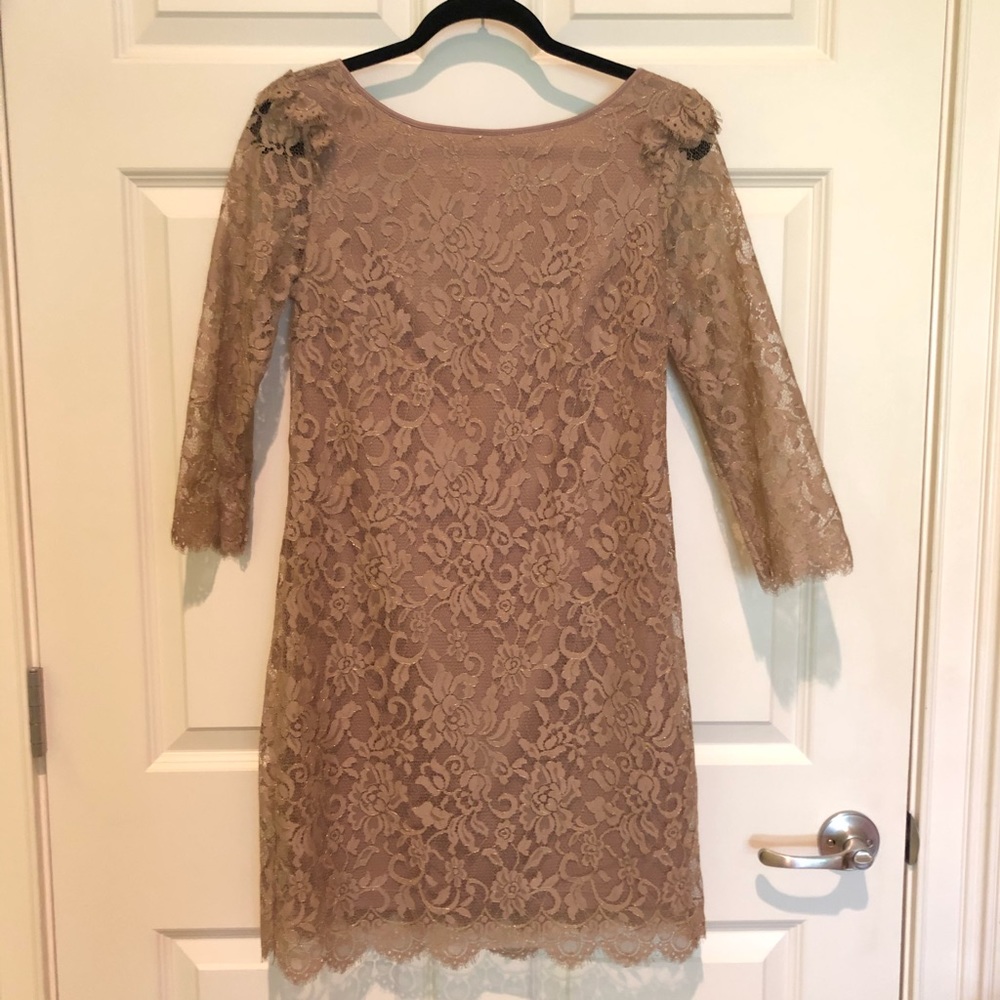 Lace 3/4 Sleeve Dress w/ Ruffle Shoulder & V Back